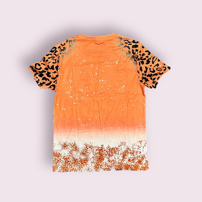 Orange Cheetah Print Bleached Tshirt