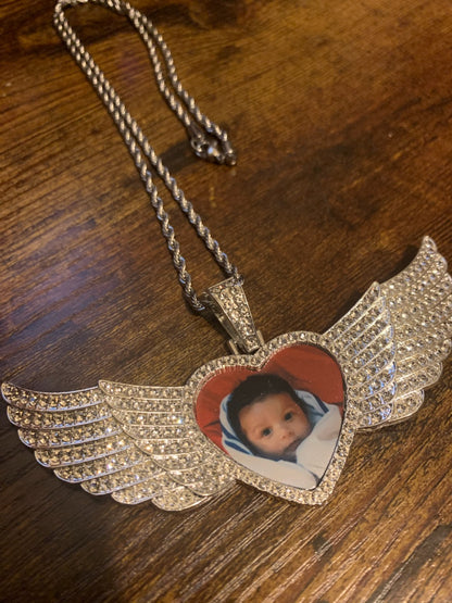 Bling Angel Wings Heart Necklace