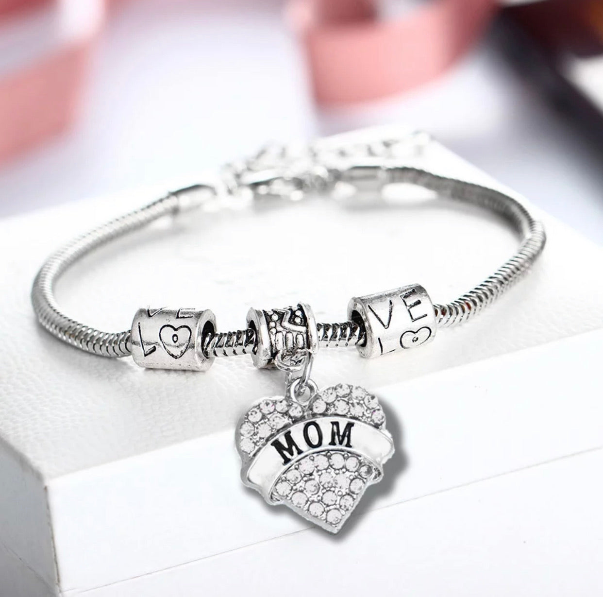 Mom Rhinestone Charm Bracelet