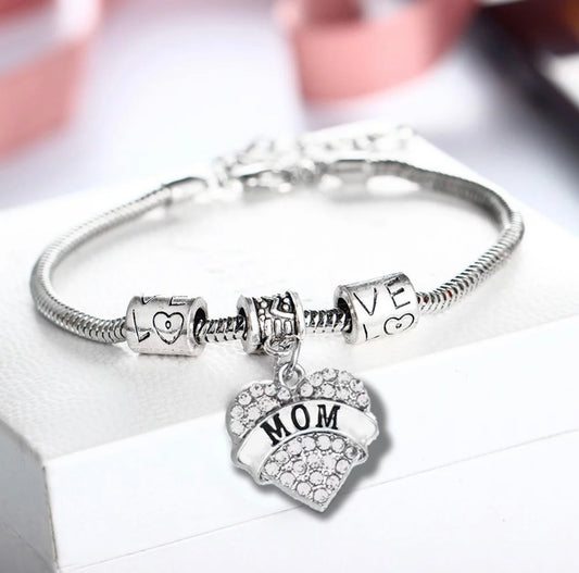 Mom Rhinestone Charm Bracelet