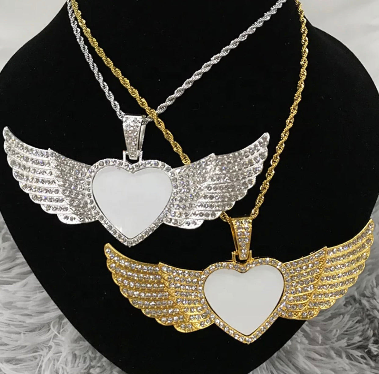 Bling Angel Wings Heart Necklace